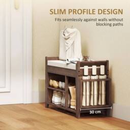 VOGREX Dark Brown & Cream 80cm Cushioned Shoe Bench - thumbnail 5