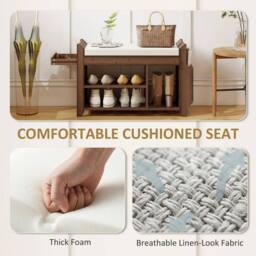VOGREX Dark Brown & Cream 80cm Cushioned Shoe Bench - thumbnail 4