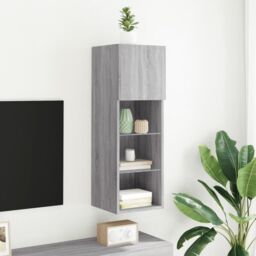 Berkfield Home TV Cabinet with LED Lights Grey Sonoma 30.5x30x90 cm - thumbnail 4