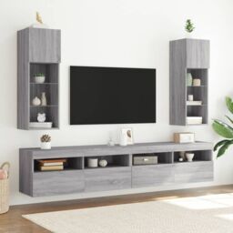 Berkfield Home TV Cabinet with LED Lights Grey Sonoma 30.5x30x90 cm - thumbnail 3