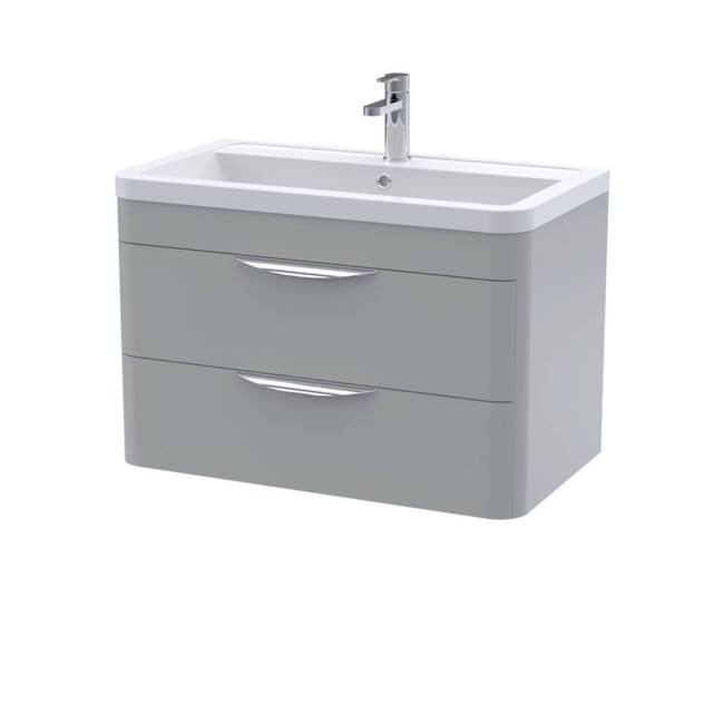 Balterley Aldershawe Wall Hung 2 Drawer Vanity Unit, Ceramic Basin, 800mm, Grey - image 1