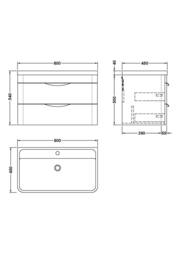 Balterley Aldershawe Wall Hung 2 Drawer Vanity Unit, Ceramic Basin, 800mm, Grey - thumbnail 5