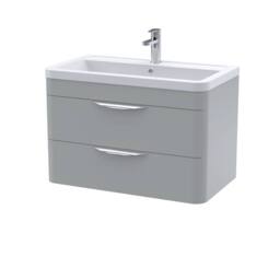 Balterley Aldershawe Wall Hung 2 Drawer Vanity Unit, Ceramic Basin, 800mm, Grey - thumbnail 1