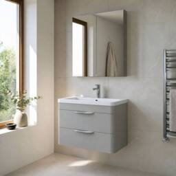 Balterley Aldershawe Wall Hung 2 Drawer Vanity Unit, Ceramic Basin, 800mm, Grey - thumbnail 4