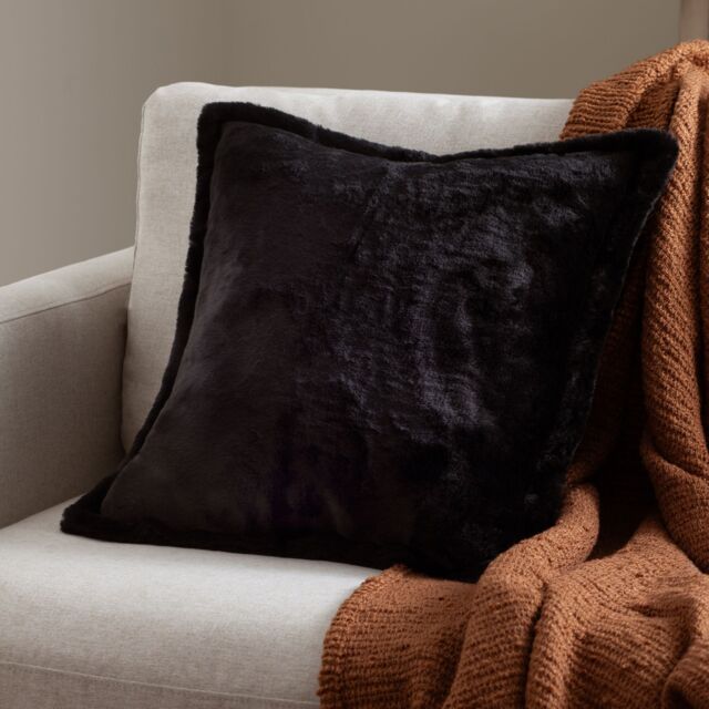 Furn Kallu Reversible Faux Fur Cushion in Black - Size: 45 cm x 45 cm - image 1