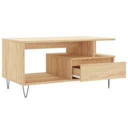 Berkfield Home Modern Coffee Table Sonoma Oak 90x49x45 cm Engineered Wood in Light Oak - Size: 90 x 49 x 45 cm - thumbnail 6