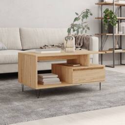 Berkfield Home Modern Coffee Table Sonoma Oak 90x49x45 cm Engineered Wood in Light Oak - Size: 90 x 49 x 45 cm - thumbnail 2