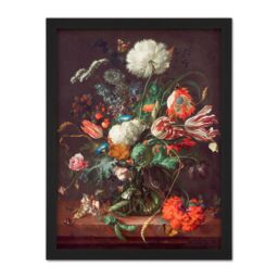 "Artery8 Wall Art Print Jan Davidsz De Heem Vase Of Flowers Large Framed Wall Décor Art in Brown - Size: W18"" x H24""" - thumbnail 1