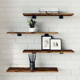 Berkfield Home Wall Shelves 4 pcs Smoked Oak 60x20x1.5 cm Engineered Wood in Brown - thumbnail 1