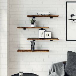 Berkfield Home Wall Shelves 4 pcs Smoked Oak 60x20x1.5 cm Engineered Wood in Brown - thumbnail 3