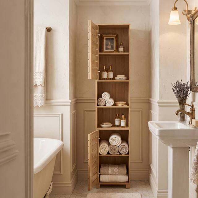 Levede Bathroom Storage Cabinet Hallway Tall Cupboard Adjustable Shelf Oak in Brown - image 1