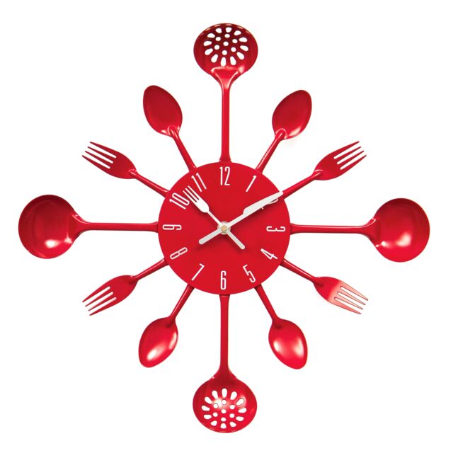 Orsina Romero Cutlery Metal Wall Clock in Red - image 1