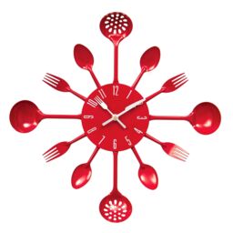Orsina Romero Cutlery Metal Wall Clock in Red - thumbnail 1