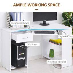HOMCOM L-Shaped Corner Computer Desk w/ 2 Shelves Worktop Keyboard Tray in White - thumbnail 5