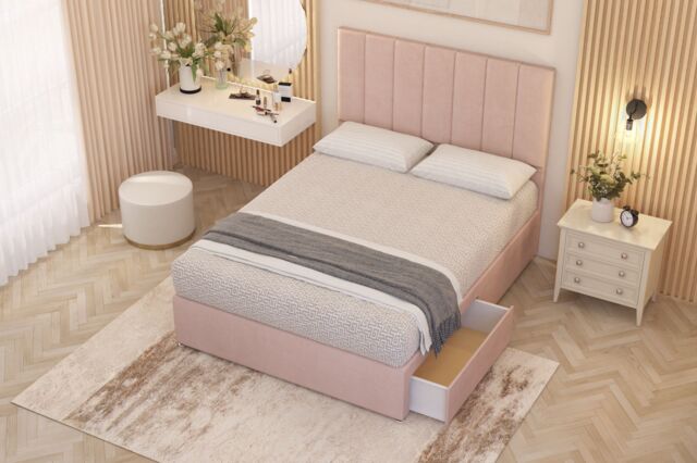 Somnior Austin Plush Velvet Midnight Pocket Sprung Divan Storage Bed with 4 Drawers & Headboard in Pink - Size: Super King - image 1