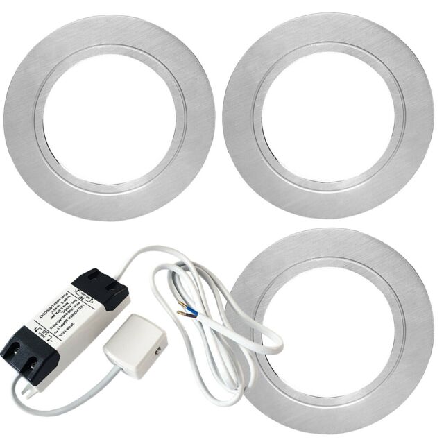 Loops 3x CHROME Round Flush Under Cabinet Kitchen Light & Driver Kit - Natural White LED - image 1