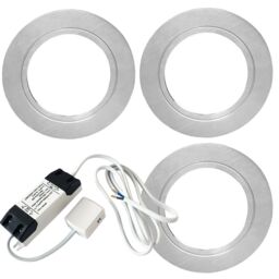 Loops 3x CHROME Round Flush Under Cabinet Kitchen Light & Driver Kit - Natural White LED - thumbnail 1