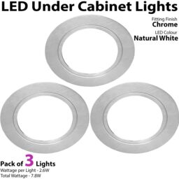 Loops 3x CHROME Round Flush Under Cabinet Kitchen Light & Driver Kit - Natural White LED - thumbnail 3