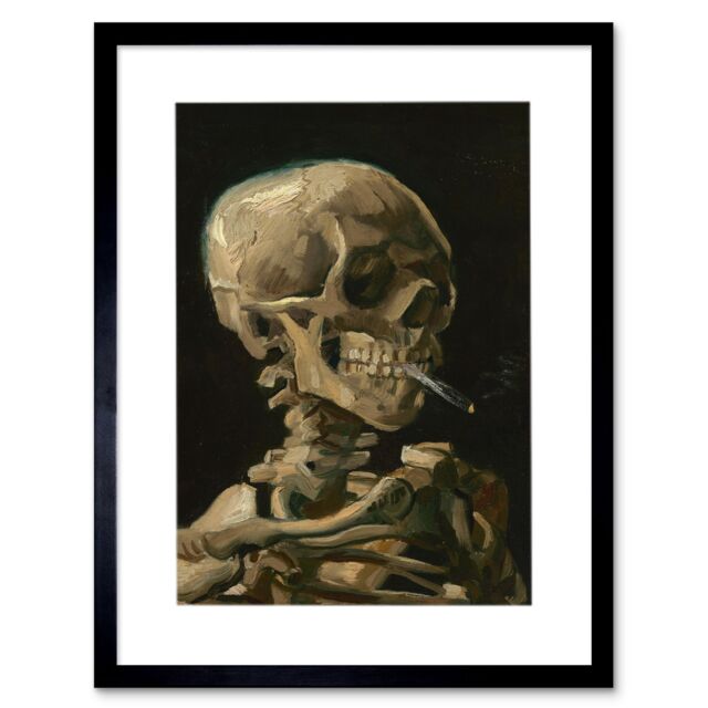 Artery8 Old Master Painting Van Gogh 1886 Head of a Skeleton with a Burning Cigarette Gothic Skull Print Framed Wall Art Print Picture 12X16 inch - image 1