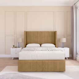 "Sloomy Melbourne Plush Bed Set, No Drawers & 54"" Wingback Headboard in Light Brown - Size: King" - thumbnail 1