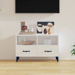 Berkfield Home TV Cabinet High Gloss White 80x36x50 cm Engineered Wood - Size: 80 x 36 x 50 cm - thumbnail 2