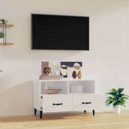 Berkfield Home TV Cabinet High Gloss White 80x36x50 cm Engineered Wood - Size: 80 x 36 x 50 cm - thumbnail 3