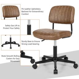 Costway Leisure Chair PU Leather Rolling Upholstered Office Chair Height Adjustable Swivel Accent Chair in Brown - thumbnail 6