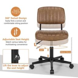 Costway Leisure Chair PU Leather Rolling Upholstered Office Chair Height Adjustable Swivel Accent Chair in Brown - thumbnail 2