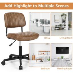 Costway Leisure Chair PU Leather Rolling Upholstered Office Chair Height Adjustable Swivel Accent Chair in Brown - thumbnail 4