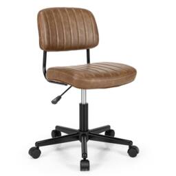 Costway Leisure Chair PU Leather Rolling Upholstered Office Chair Height Adjustable Swivel Accent Chair in Brown - thumbnail 1