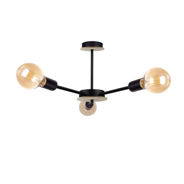Netlighting Sun Multi Arm Semi Flush Ceiling Light Wood Black 40cm 3x E27