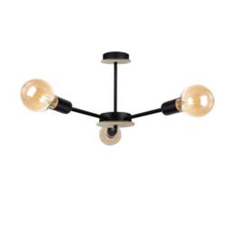 Netlighting Sun Multi Arm Semi Flush Ceiling Light Wood Black 40cm 3x E27