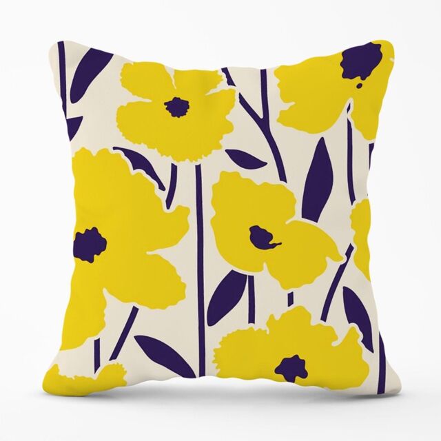 Warren Reed - Designer Vintage Tropical Flowers Outdoor Cushion in Yellow - Size: 60 cm x 60 cm - image 1