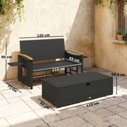OUTSUNNY Double Garden Rattan Daybed with Storage Ottoman, Dark Grey - Size: 120 cm x 70 cm - thumbnail 3