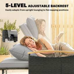 OUTSUNNY Double Garden Rattan Daybed with Storage Ottoman, Dark Grey - Size: 120 cm x 70 cm - thumbnail 6