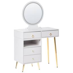 Wyld and Coco Glam Design Dressing Table White with Gold LED Mirror and 6 Drawers - thumbnail 5
