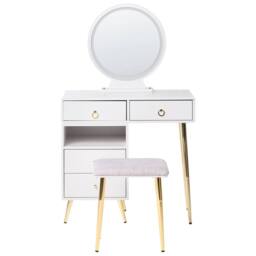 Wyld and Coco Glam Design Dressing Table White with Gold LED Mirror and 6 Drawers - thumbnail 4