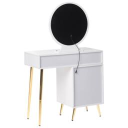 Wyld and Coco Glam Design Dressing Table White with Gold LED Mirror and 6 Drawers - thumbnail 6