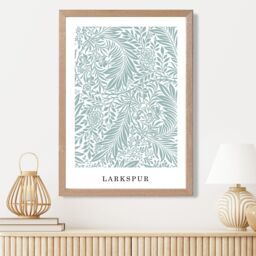 ARTZE Vintage William Morris Larkspur in Mint & White Art Print / Oak Frame / SIZE: A4 - thumbnail 1
