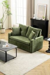 Living and Home 2 Seater Sofa Bed with Cup Holders and Pillows in Green - thumbnail 1