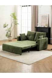Living and Home 2 Seater Sofa Bed with Cup Holders and Pillows in Green - thumbnail 2