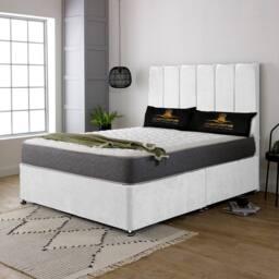 UK Bed Furniture SavannahDivan Bed with 2 Drawers Same Side & 26 Inch headboard in White - Size: Single
