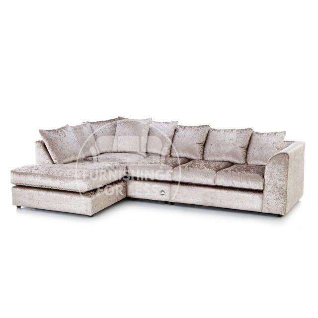 Furnishings For Less UK Crystal Crushed Velvet Large 5 Seater L Shaped Corner Sofa Left Hand Facing in Beige - image 1