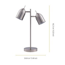 Teamson Home Mason Modern Double Light Adjustable Table Lamp Standing Light Chrome Shade Finish for Livingroom Bedroom Office Home in Metallic Silver - thumbnail 4