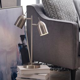 Teamson Home Mason Modern Double Light Adjustable Table Lamp Standing Light Chrome Shade Finish for Livingroom Bedroom Office Home in Metallic Silver - thumbnail 2