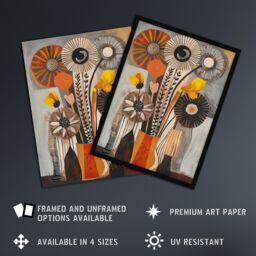 "Artery8 Abstract Folk Art Autumn Flower Bouquet in Vase Framed Art Print in Grey - Size: W12"" x H16""" - thumbnail 2