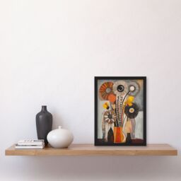 "Artery8 Abstract Folk Art Autumn Flower Bouquet in Vase Framed Art Print in Grey - Size: W12"" x H16""" - thumbnail 4