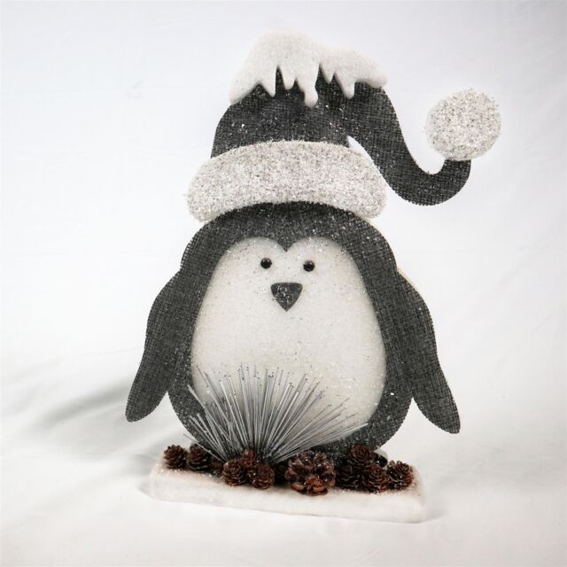 Shatchi 42cm Grey Penguin Christmas Tabletop Figures Window Wall Door Holiday Home Xmas Glitter Foam Showpiece Decorations - image 1