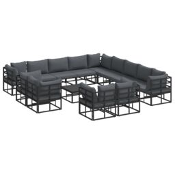 Berkfield Home Garden Sofa Set 14 pcs Black 70 x 70 x 32 cm Aluminium - thumbnail 2