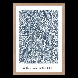 ARTZE Vintage William Morris Larkspur in Navy & White Art Print / Oak Frame / SIZE: A3 - Size: A4 - thumbnail 2